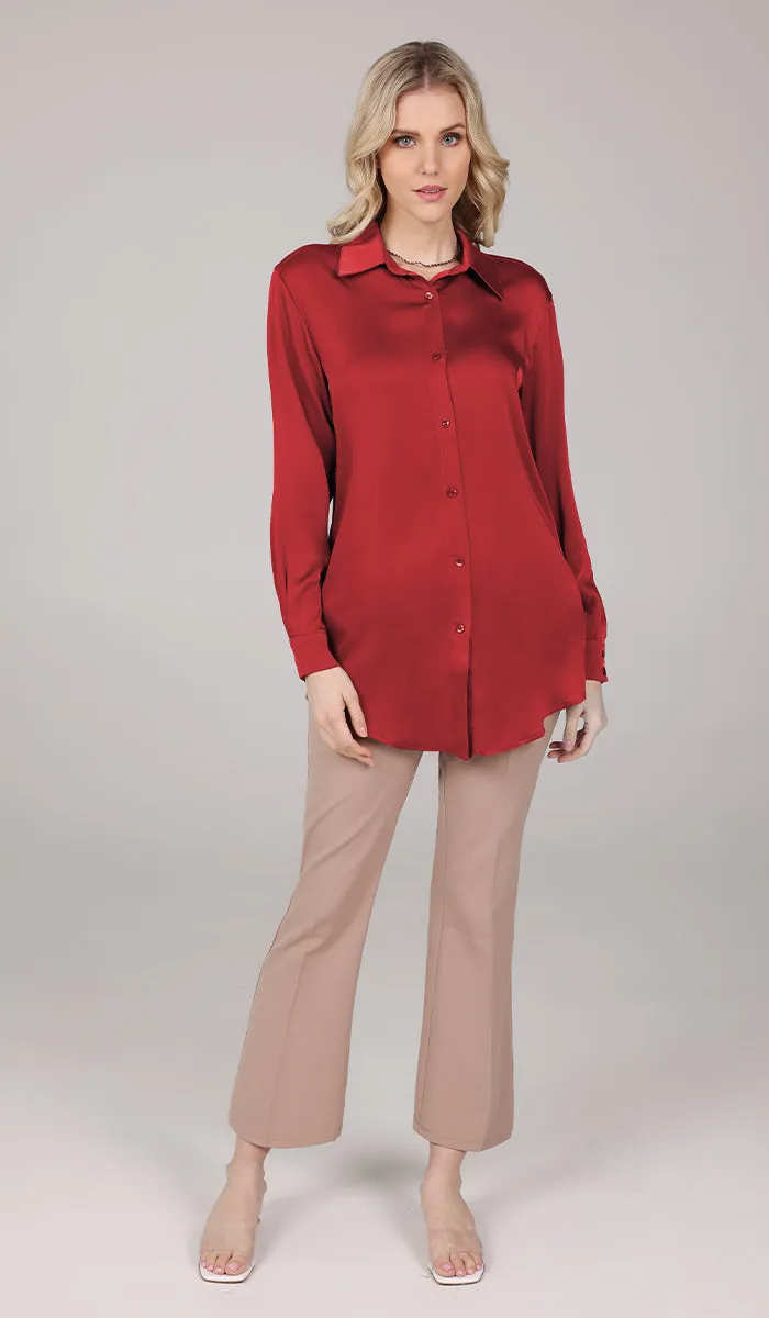 Afroze Silky Formal Button-down Shirt - Berry - Final Sale