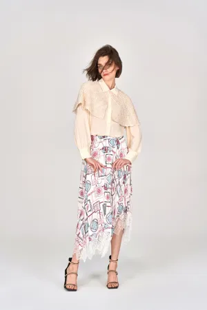 Beige Textured Cape Chiffon Shirt