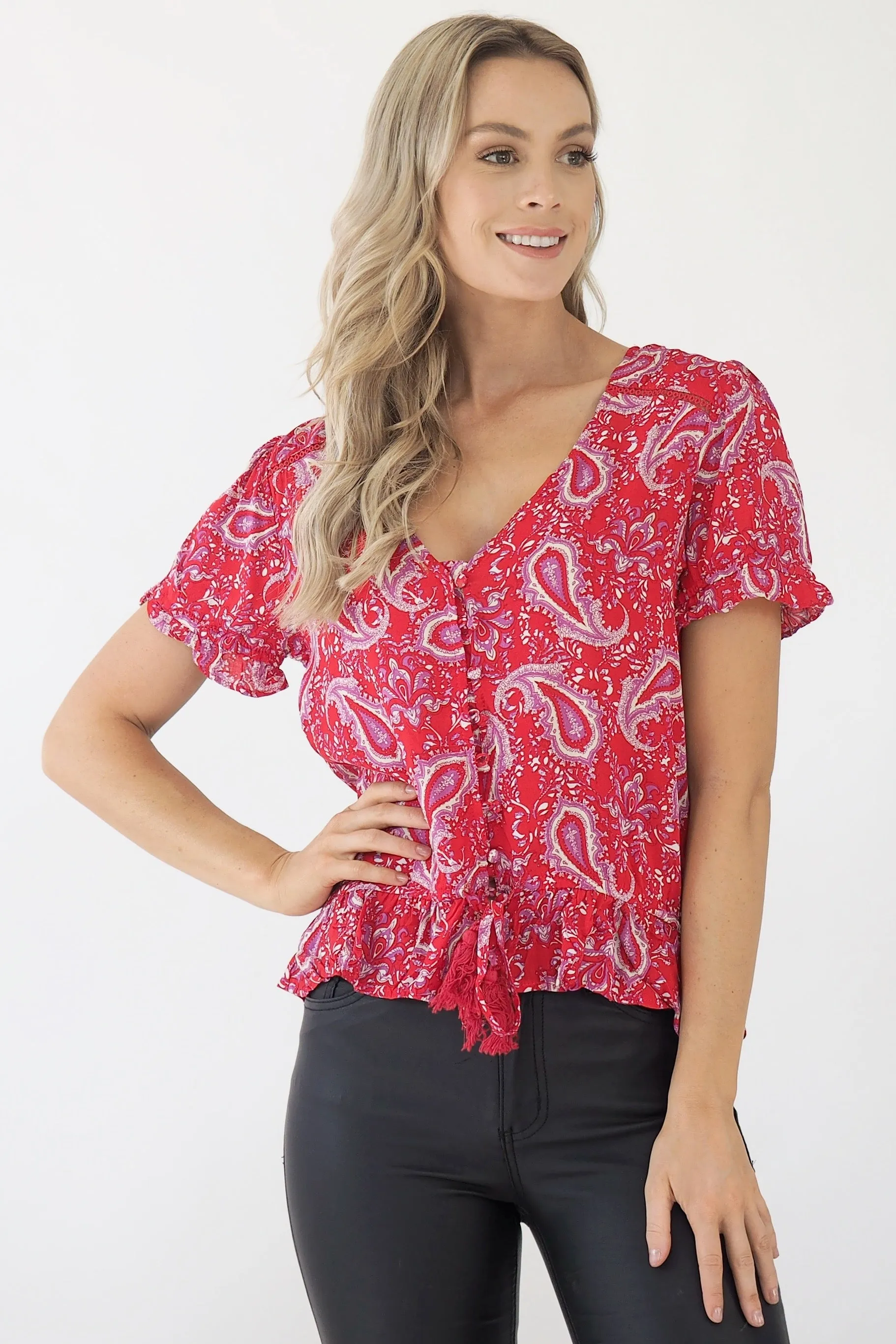 Betrix Blouse- Mulberry Red