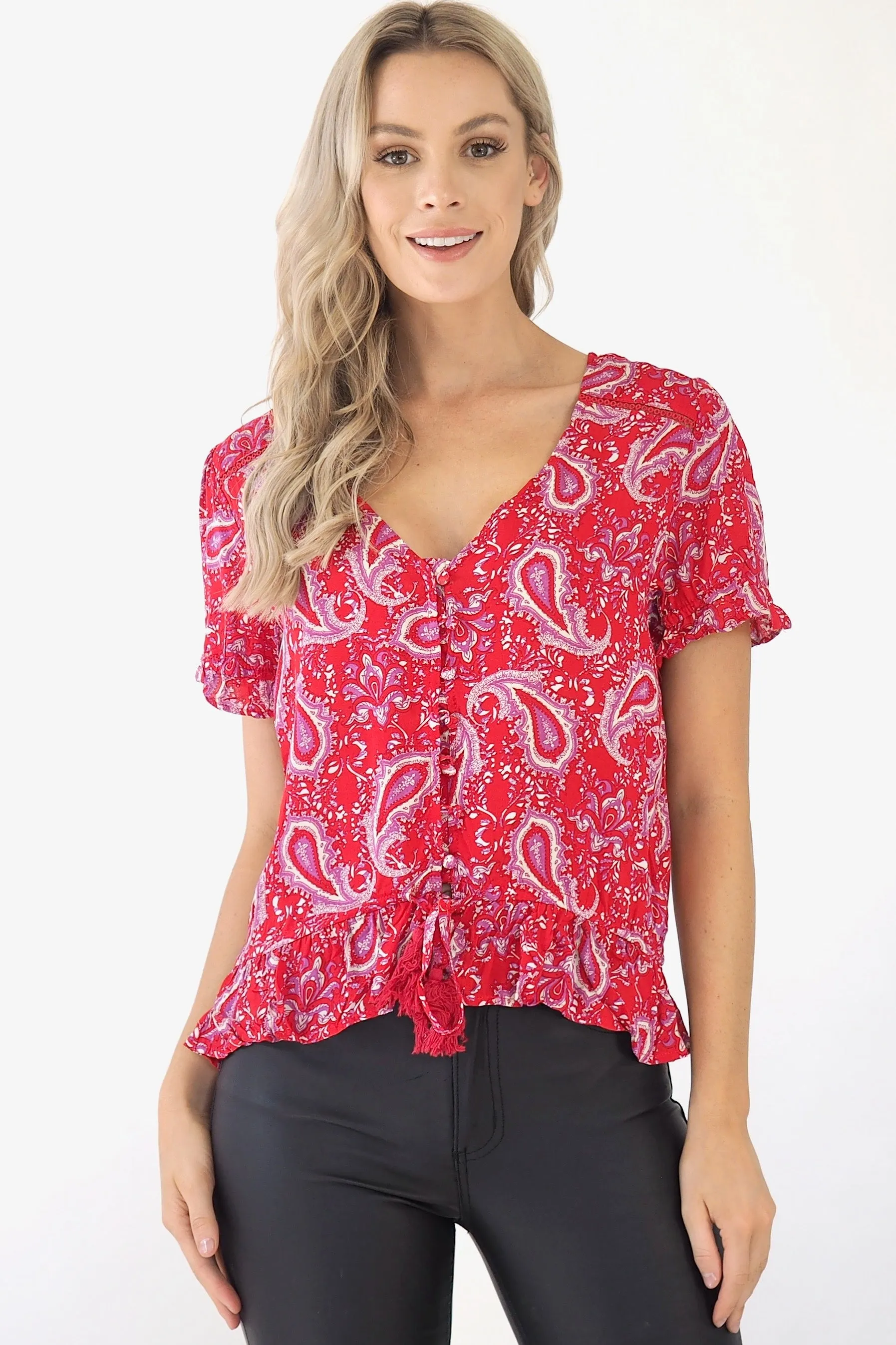 Betrix Blouse- Mulberry Red