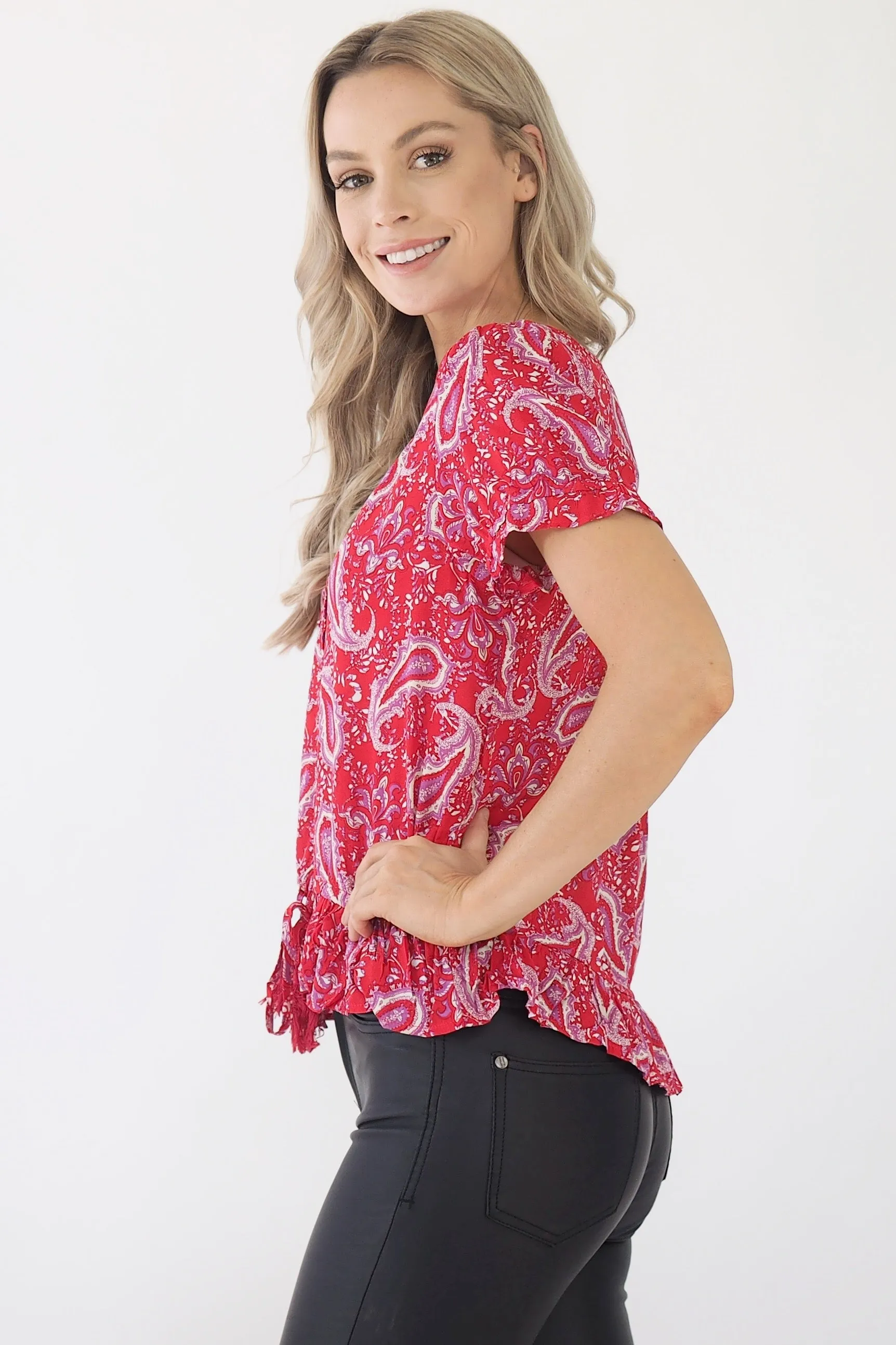 Betrix Blouse- Mulberry Red