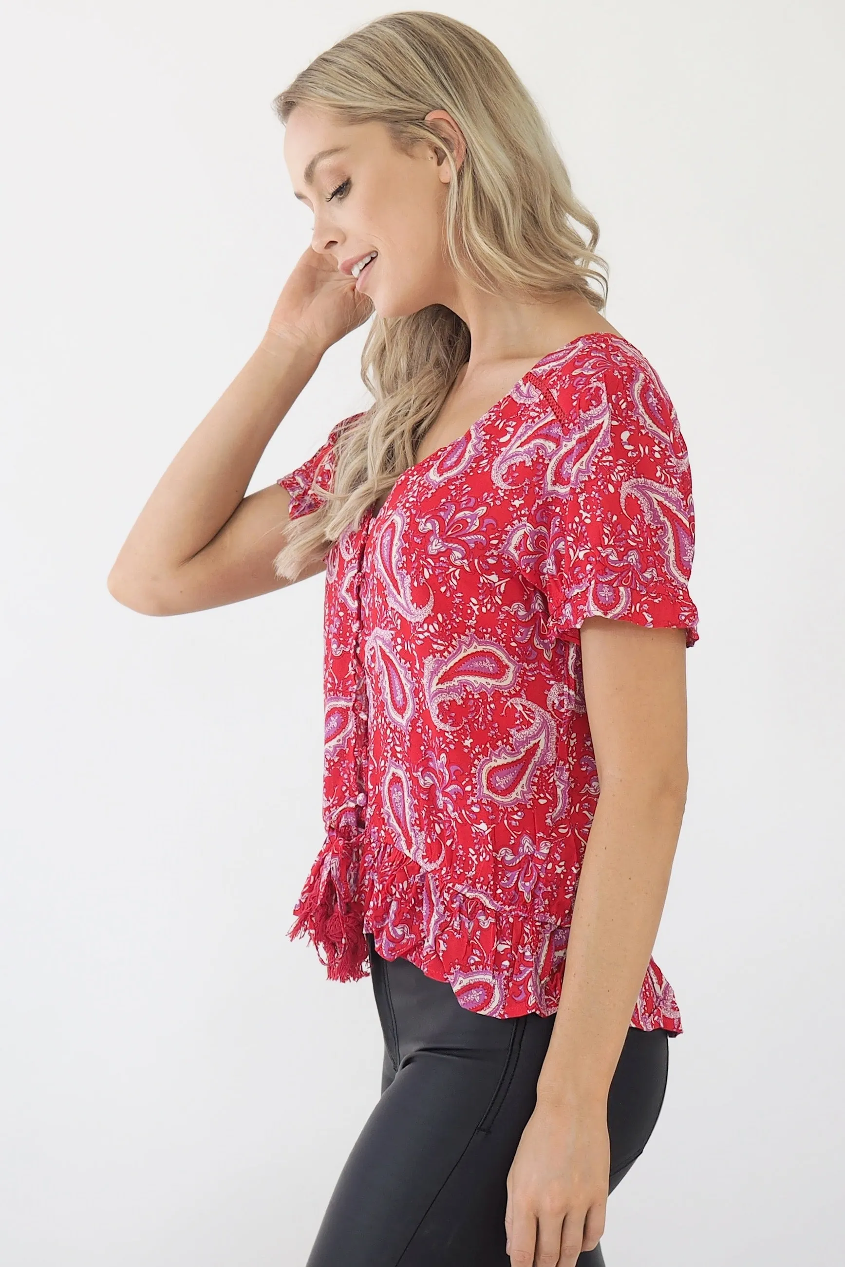 Betrix Blouse- Mulberry Red