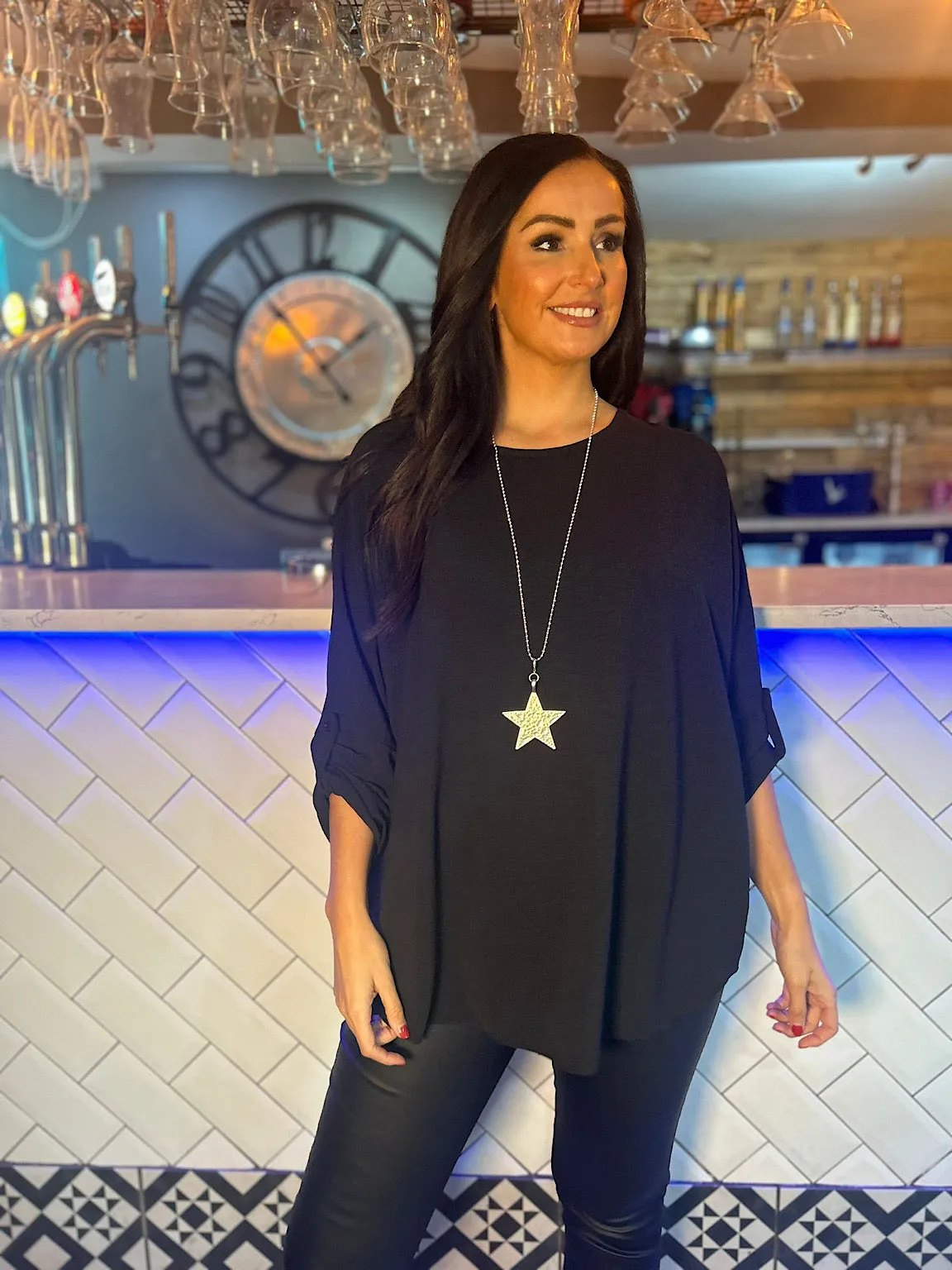 Black Crepe Scoop Neck Blouse Jan