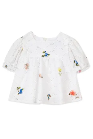 Blouse - White Flower Embroidery