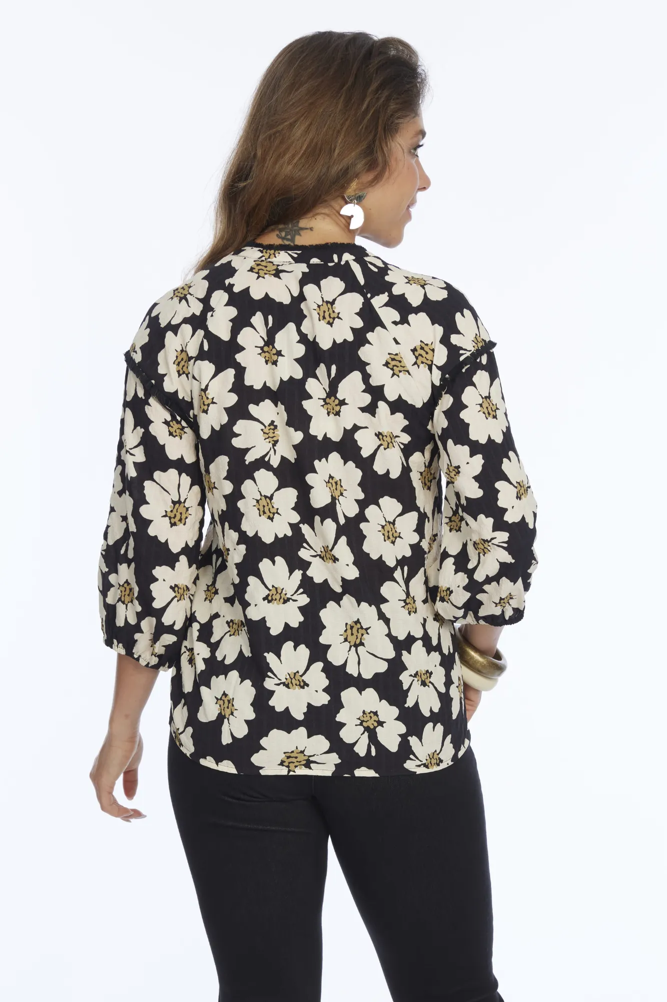 Boho Floral Blouse Mandarin Collar HELENA | LIOR