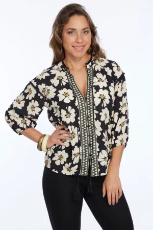 Boho Floral Blouse Mandarin Collar HELENA | LIOR