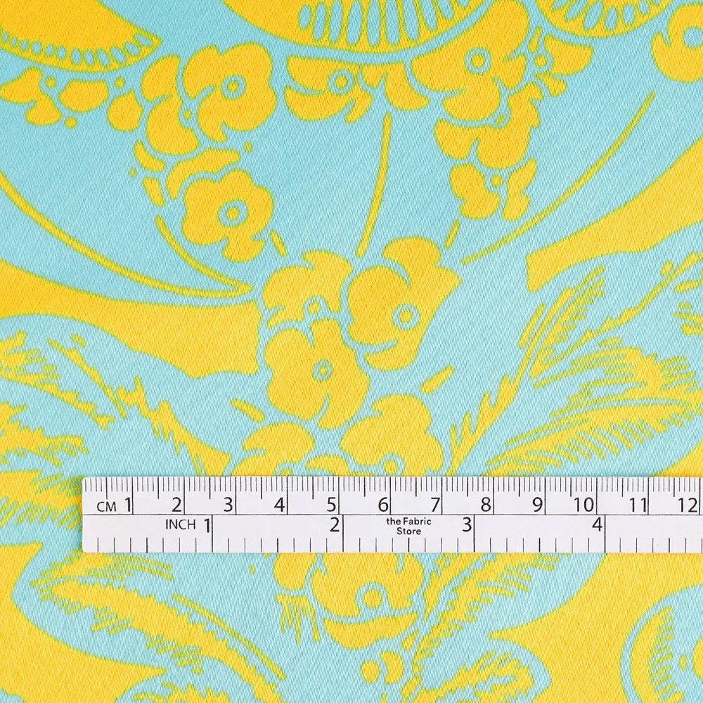 Bubble Flower Poly Satin - Aqua / Yellow