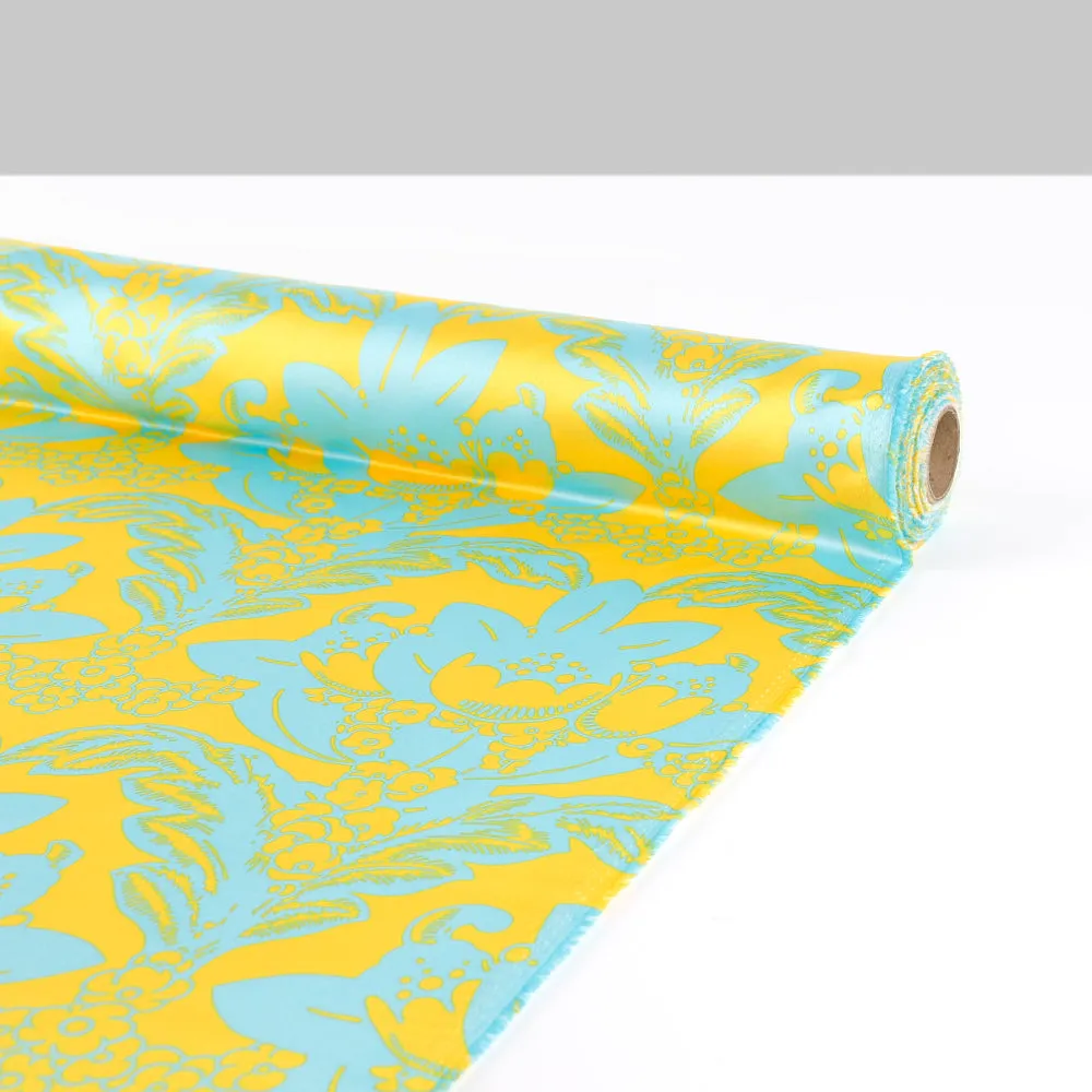 Bubble Flower Poly Satin - Aqua / Yellow