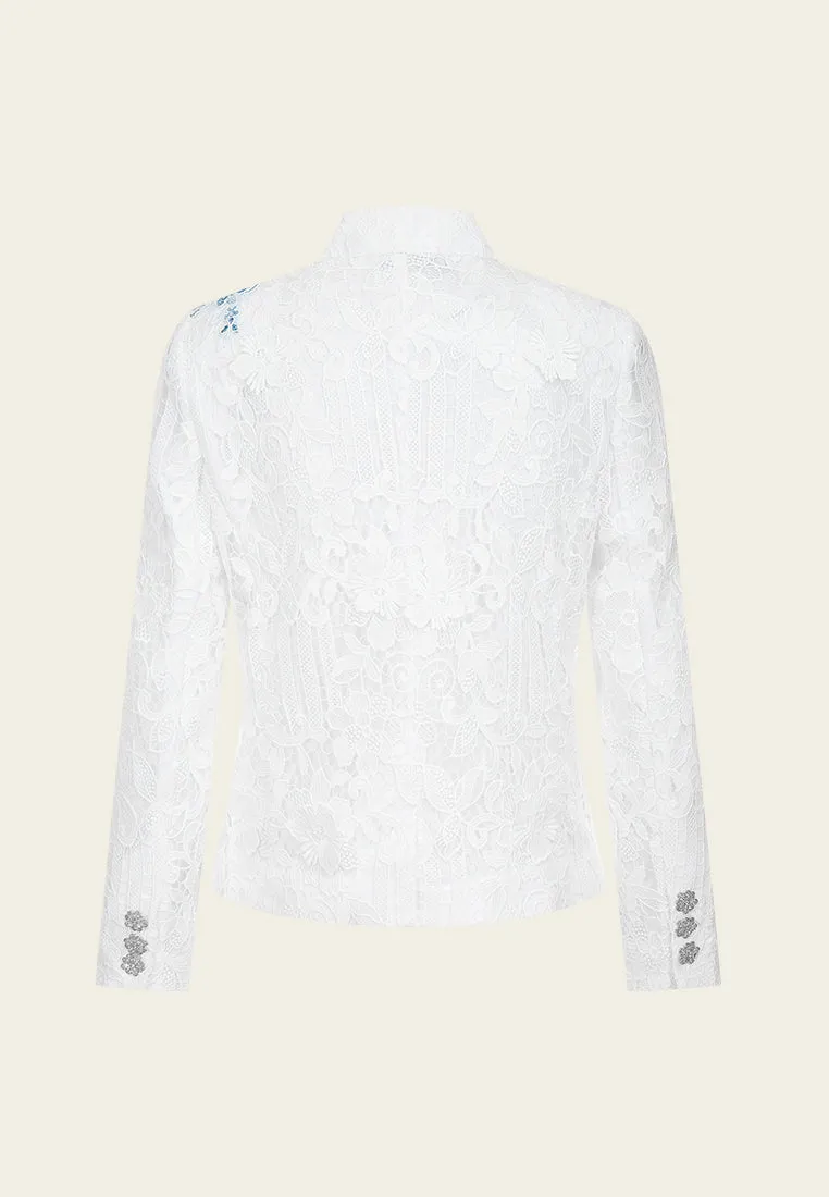 Chinese Button Lace and Embroidery Fitted-waist Top