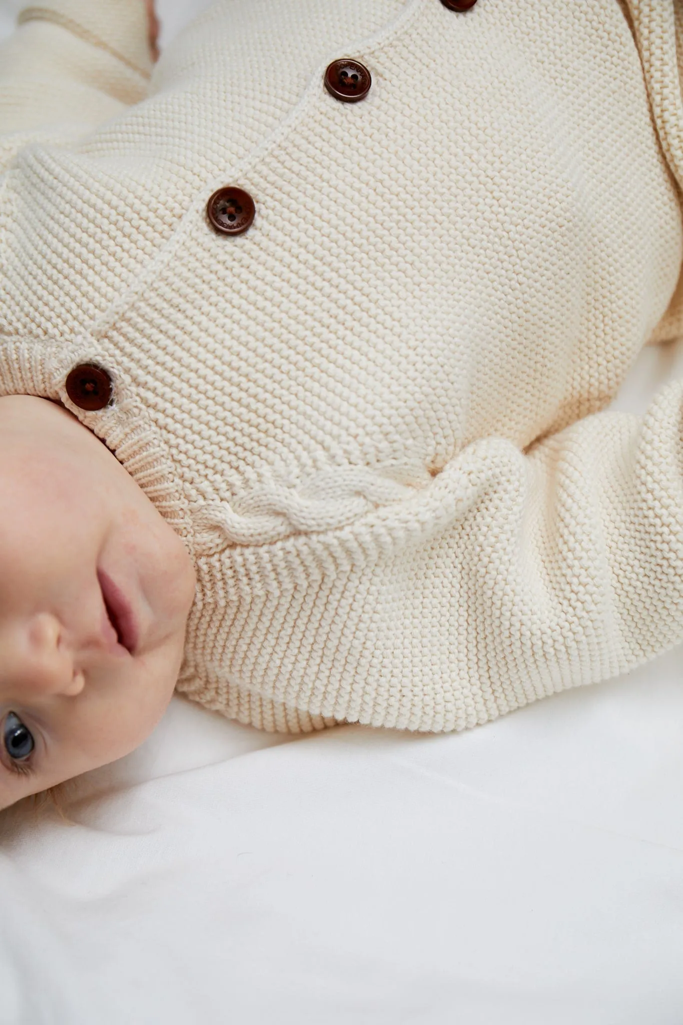 CLASSIC BABY COTTON CABLE CARDIGAN - CREAM