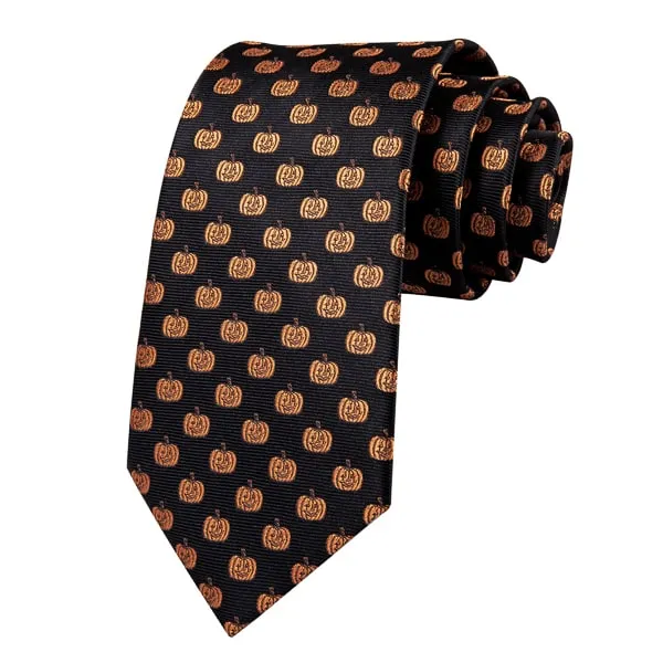 Classy Men Black Gold Pumpkin Silk Tie