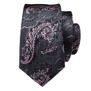 Classy Men Black Pink Floral Silk Tie