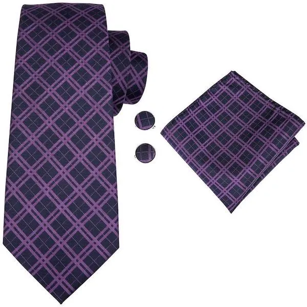 Classy Men Black Purple Tartan Silk Tie