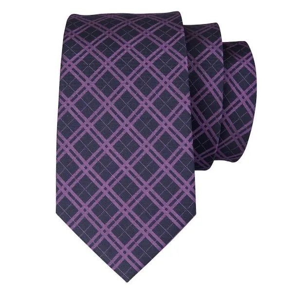 Classy Men Black Purple Tartan Silk Tie