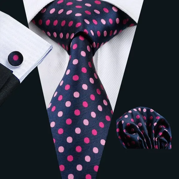 Classy Men Blue Pink Polka Dot Silk Tie