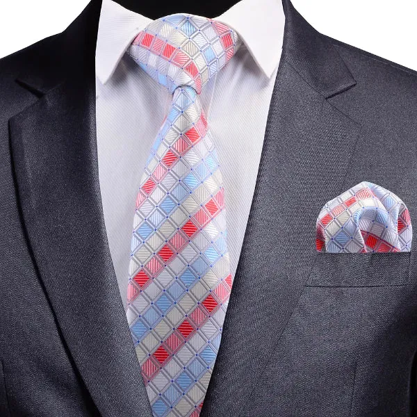 Classy Men Color Checkered Silk Necktie