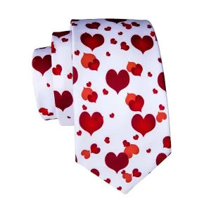 Classy Men White Red Love Heart Silk Tie