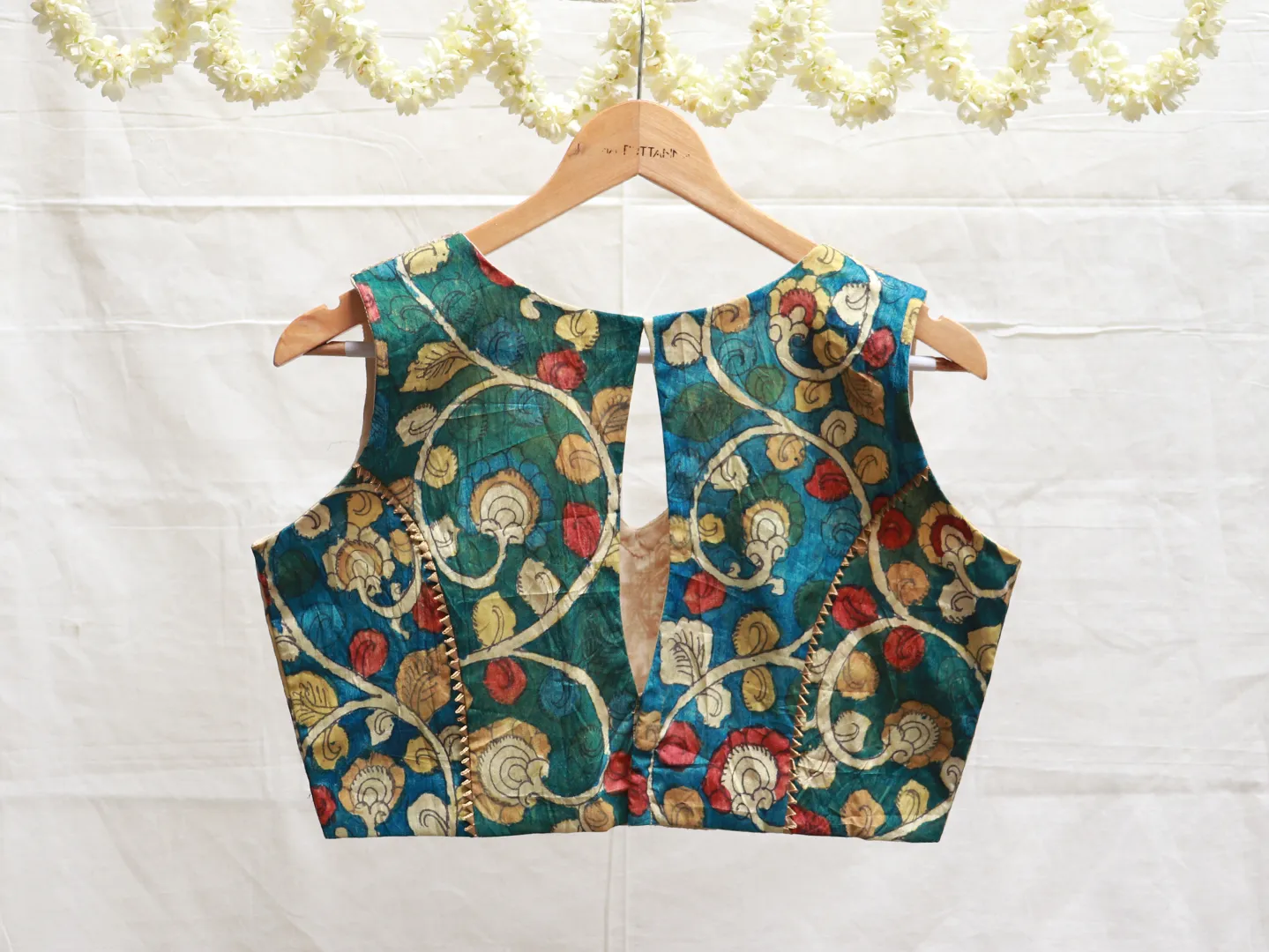 Cream Hand painted Kalamkari blouse