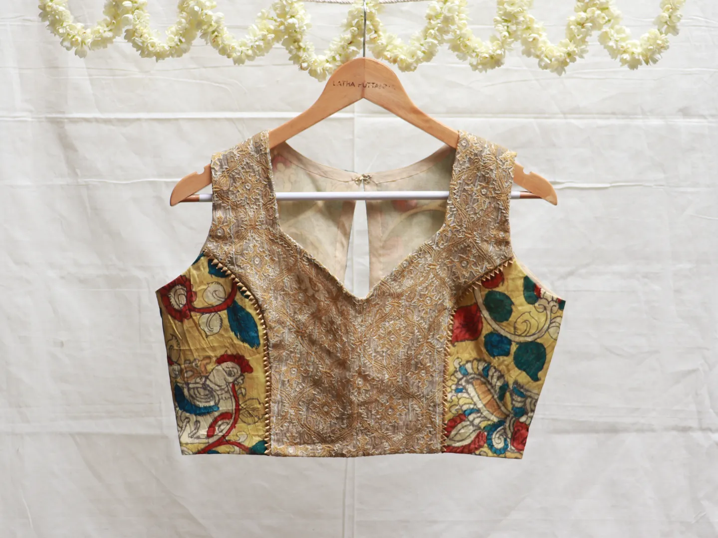 Cream Hand painted Kalamkari blouse