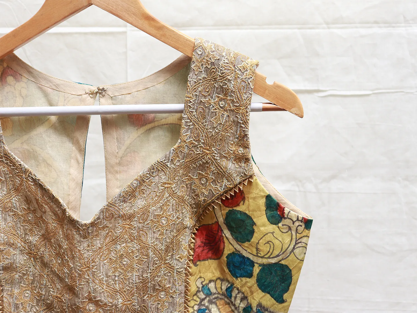 Cream Hand painted Kalamkari blouse