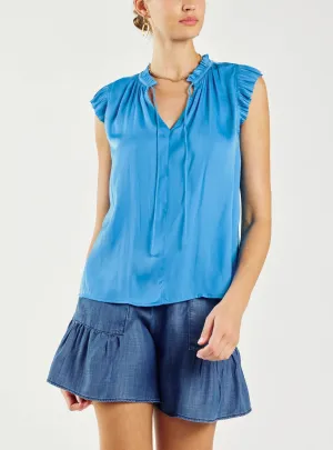 Current Air Pleated Sleeve Ruffle Blouse