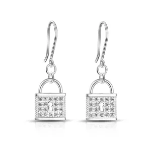 CZ Lock Earrings Silver