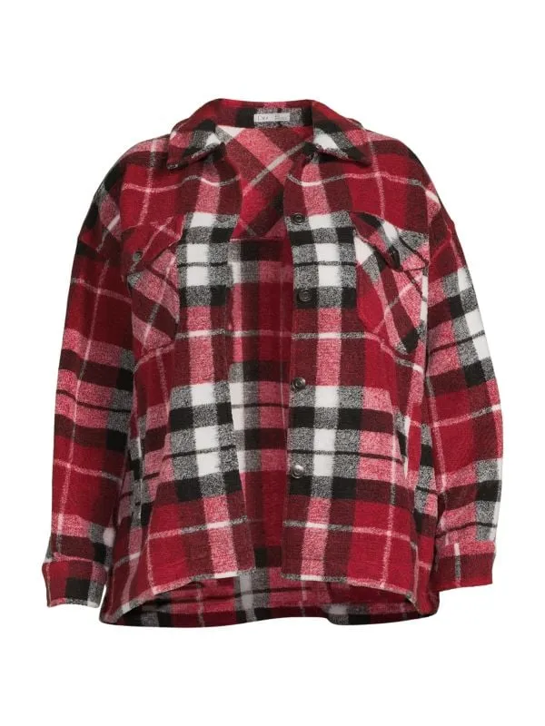 Dex Plus Plaid Long Sleeve Button Front Shirt, Red