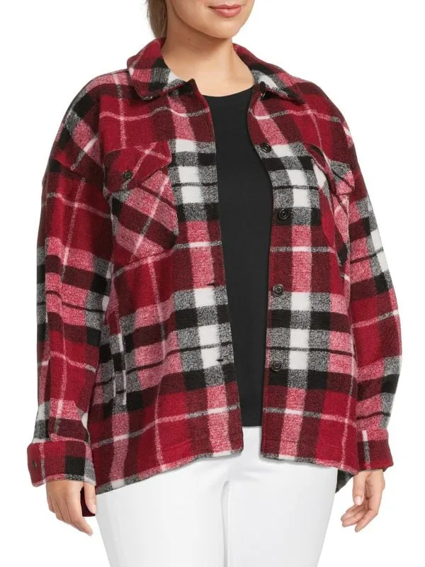 Dex Plus Plaid Long Sleeve Button Front Shirt, Red