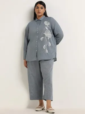 Diza Grey Embroidered Cotton Shirt