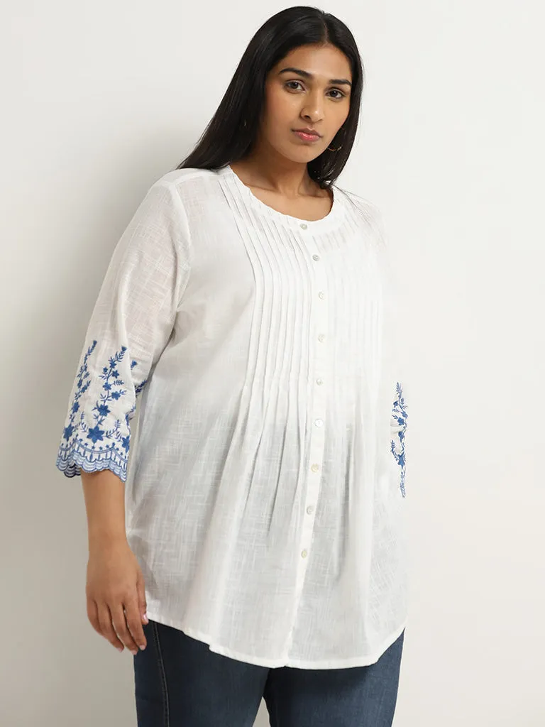 Diza White Straight Embroidered Kurti