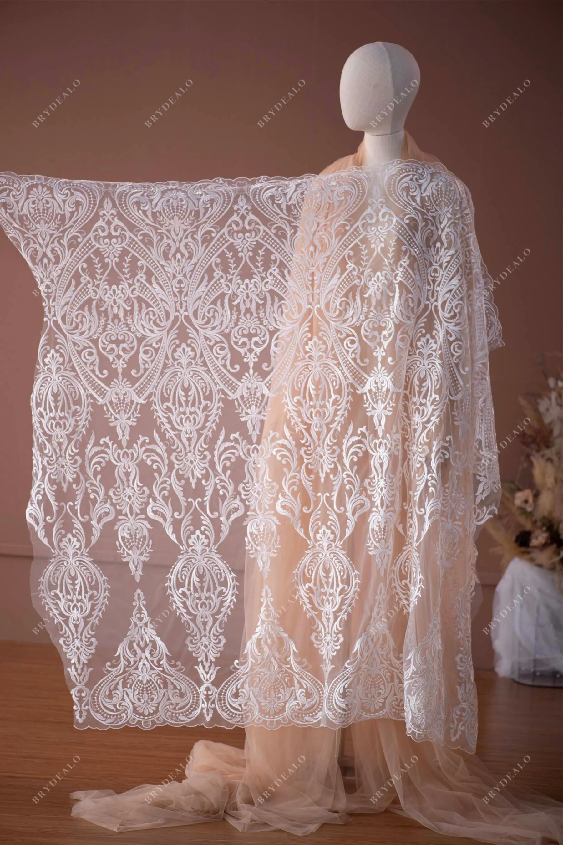 Embroidery Abstract Patterned Bridal Lace Fabric By the Yard