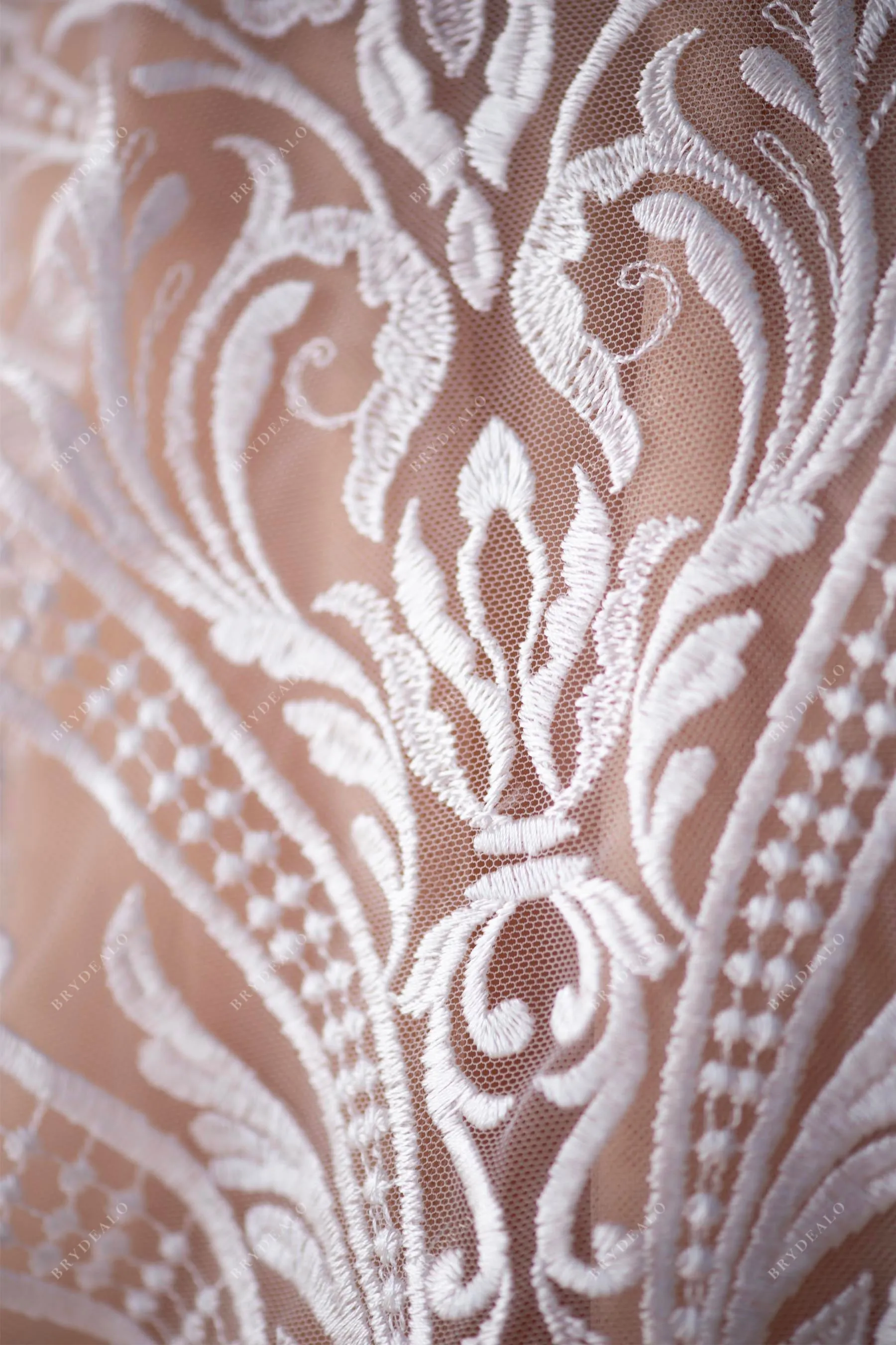 Embroidery Abstract Patterned Bridal Lace Fabric By the Yard