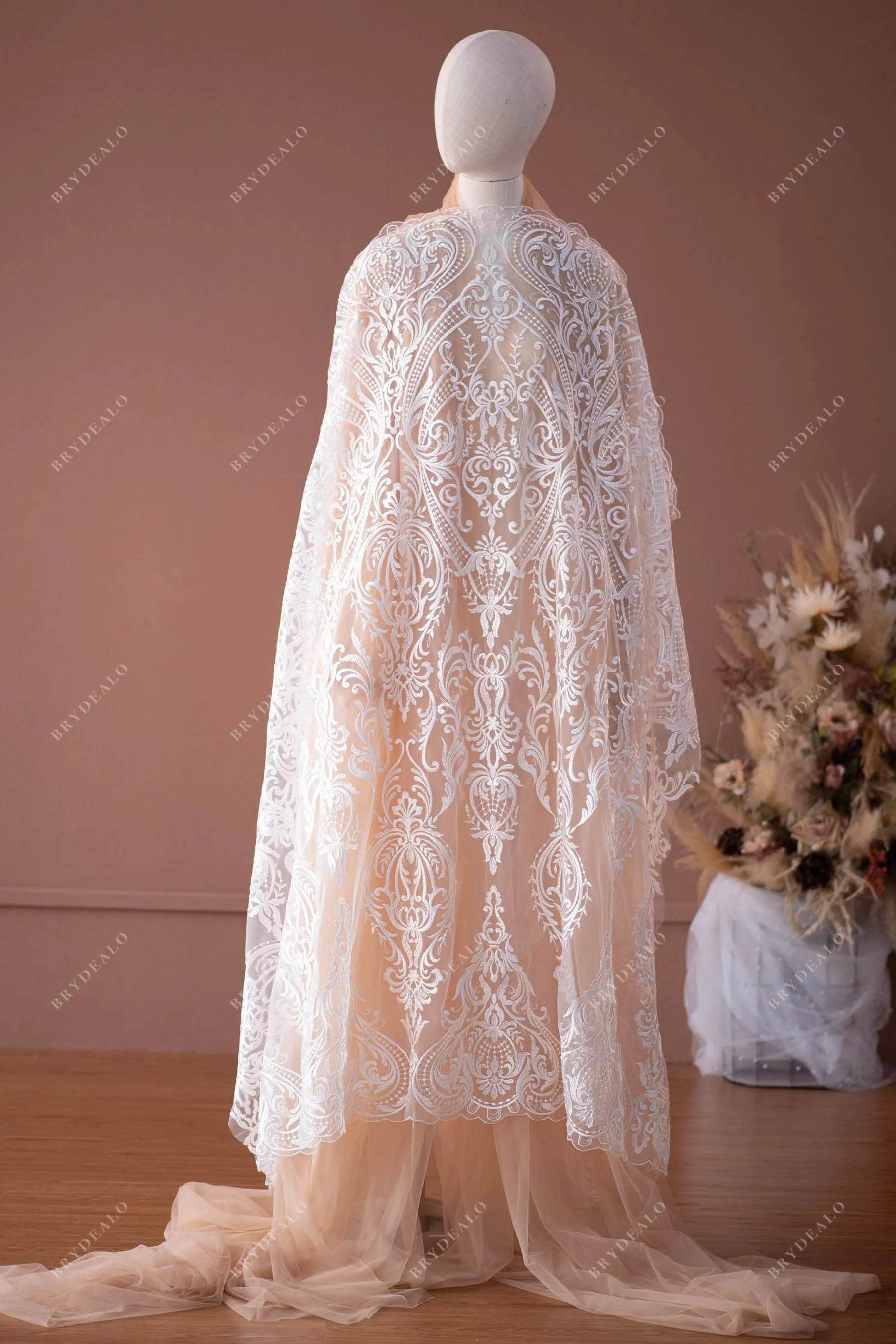 Embroidery Abstract Patterned Bridal Lace Fabric By the Yard