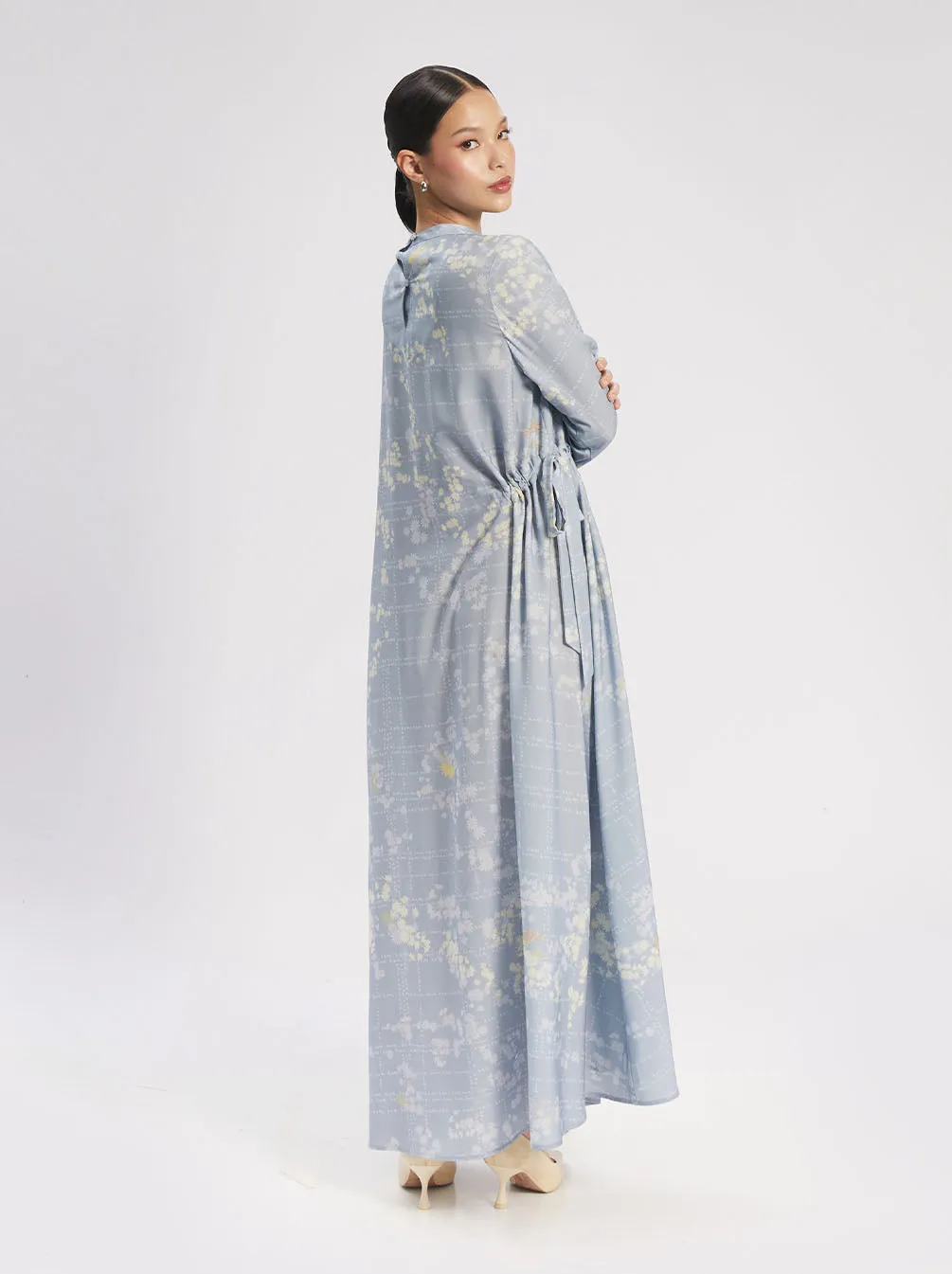 ENOLA GATHERED DRESS STEEL BLUE