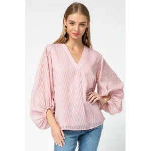 Entro Chevron Print V-Neck Top - Blush