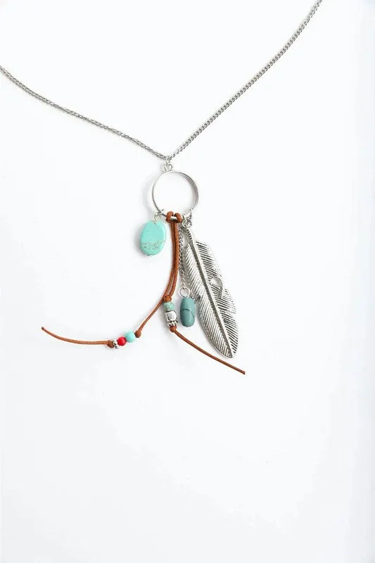 Feather Charm Pendant Necklace - Silver