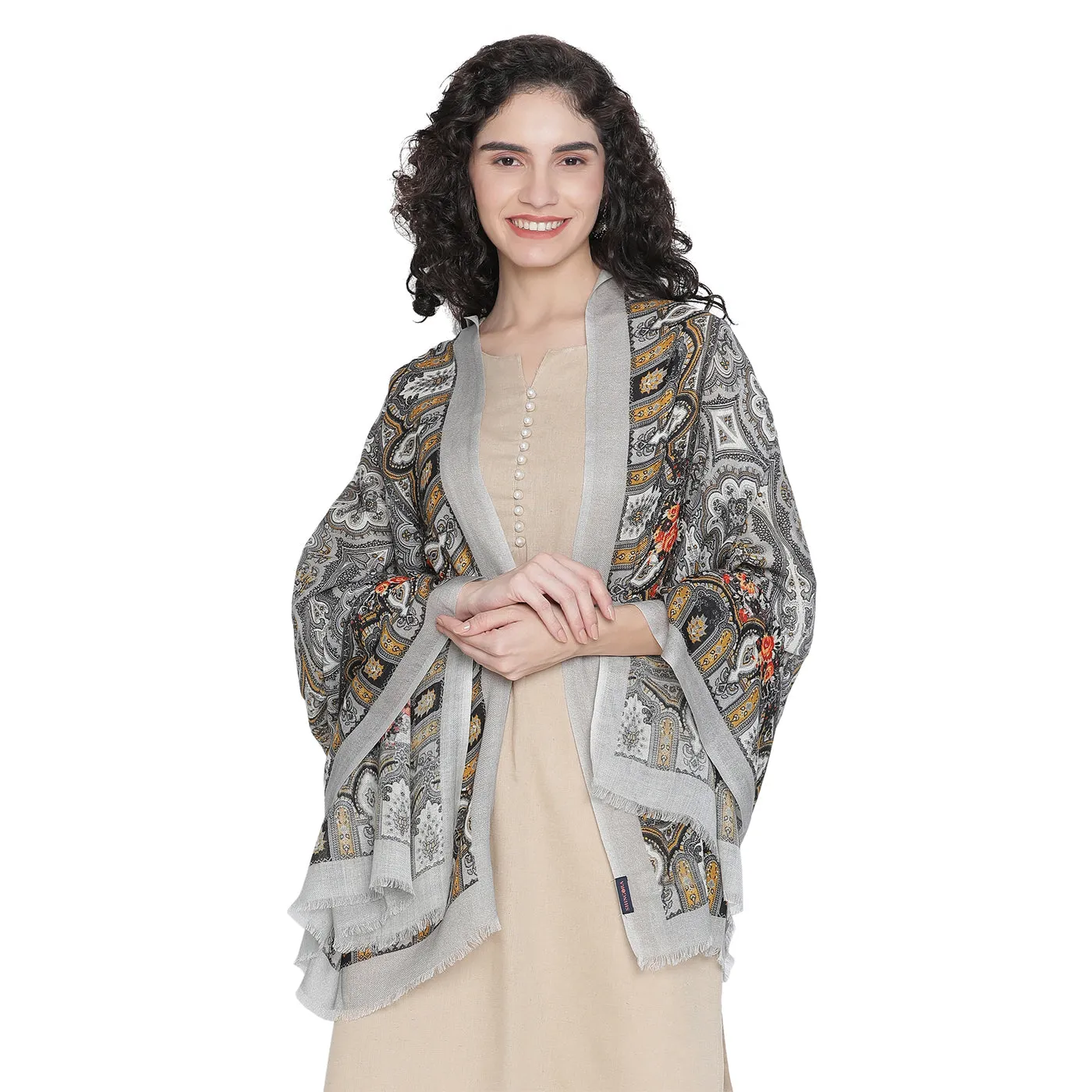 Flora Pure Wool Paisley Printed Shawl