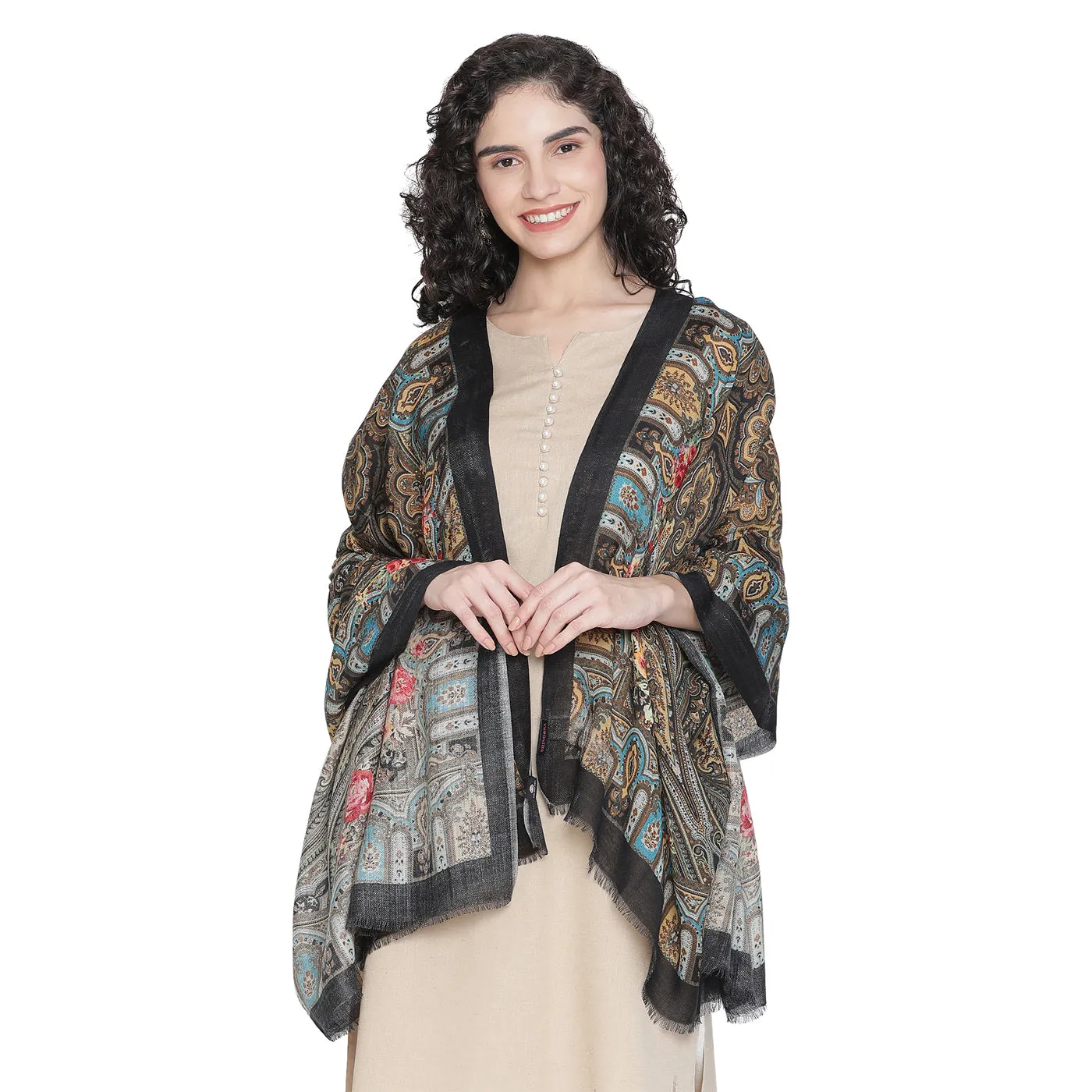 Flora Pure Wool Paisley Printed Shawl