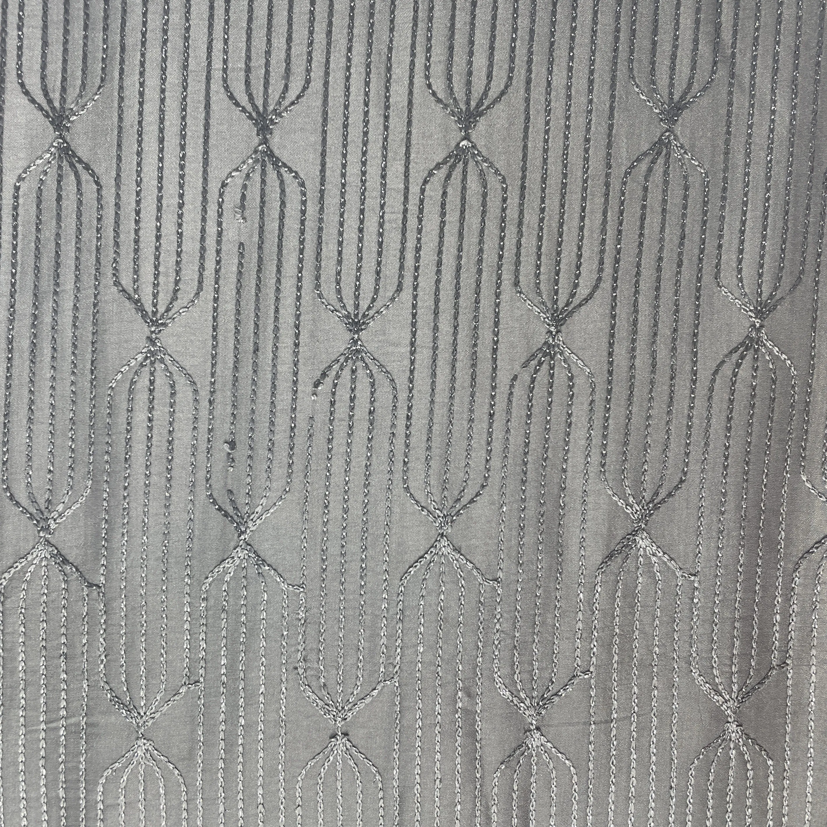 Grey Thread Embroidery Russian Silk Fabric 19539