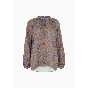 Helena Bow Detail Aster Print Blouse In Grey