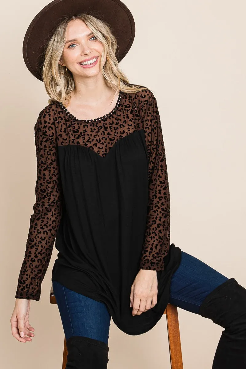 Just a Flirt Lace Detail Long Sleeve Top - Chocolate