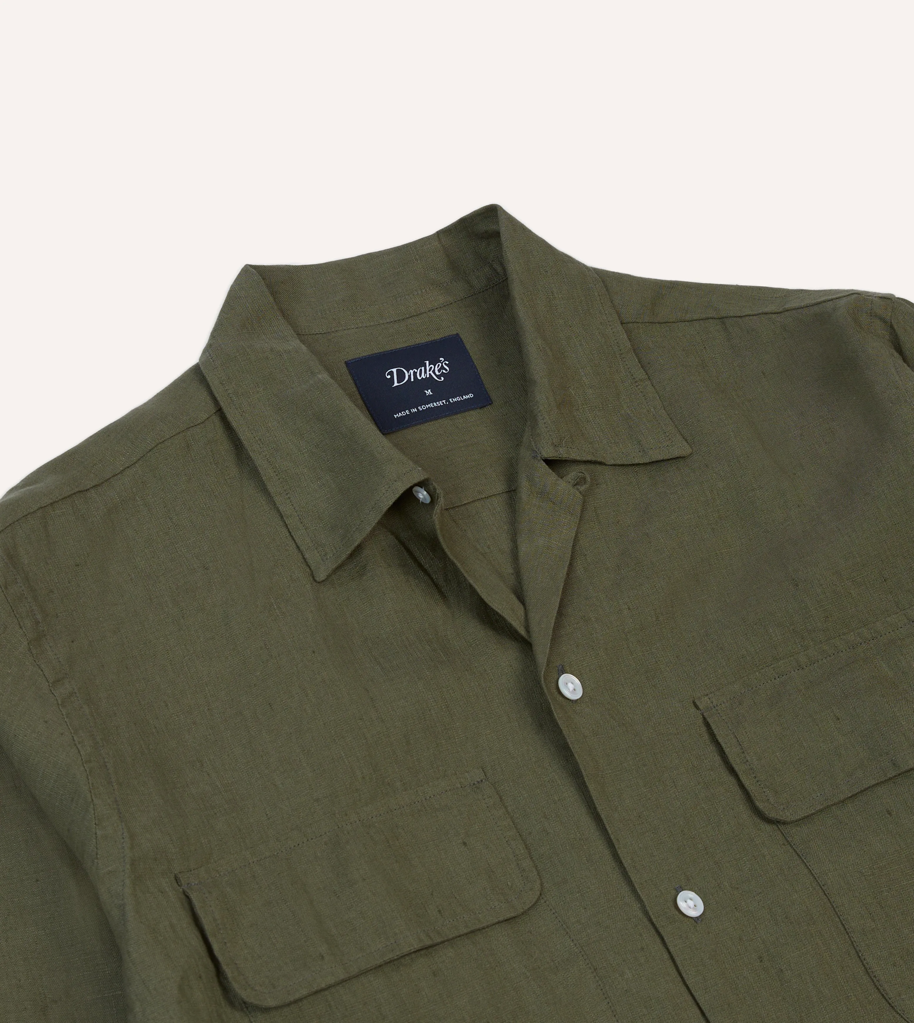 Khaki Linen Camp Collar Long Sleeve Shirt