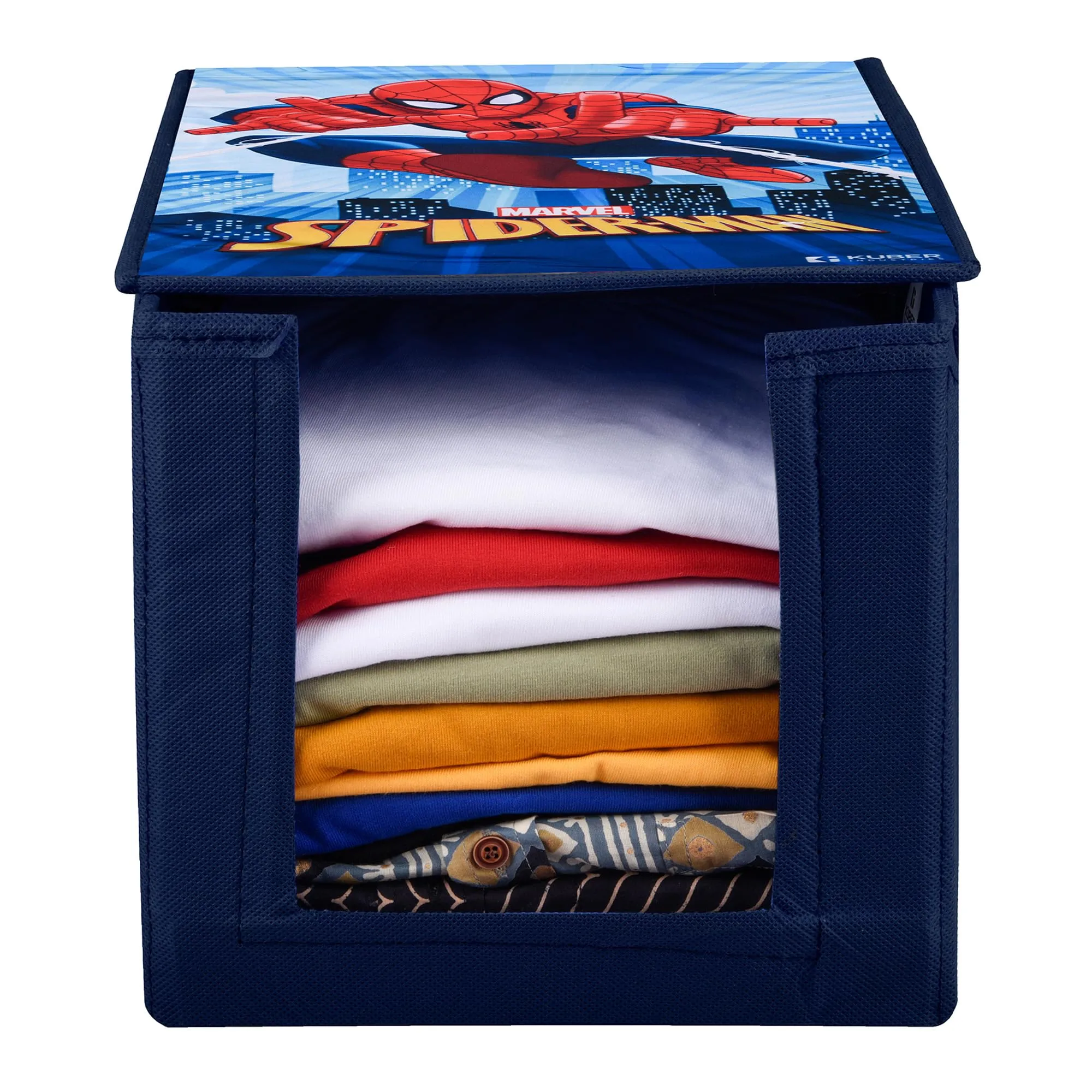 Kuber Industries Marvel Spider Man Wardrobe Organizer | Shirt Stacker Closet Organizer | Shirts and Clothing Organizer | Foldable Storage Boxes | Shelf Organizer | Shirt Stacker Bag | Navy Blue