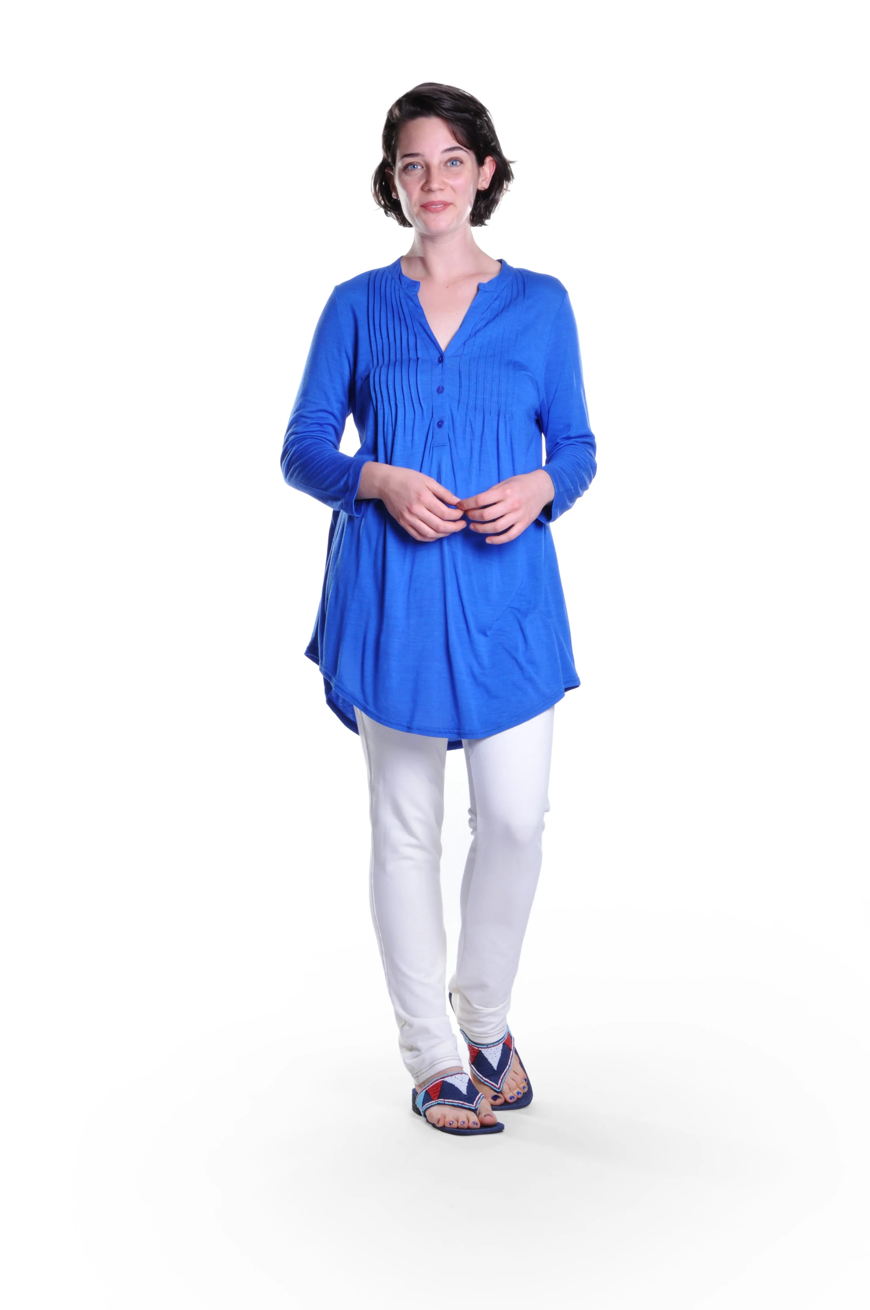 La Cera Pleat Front Rayon Solid Tunic