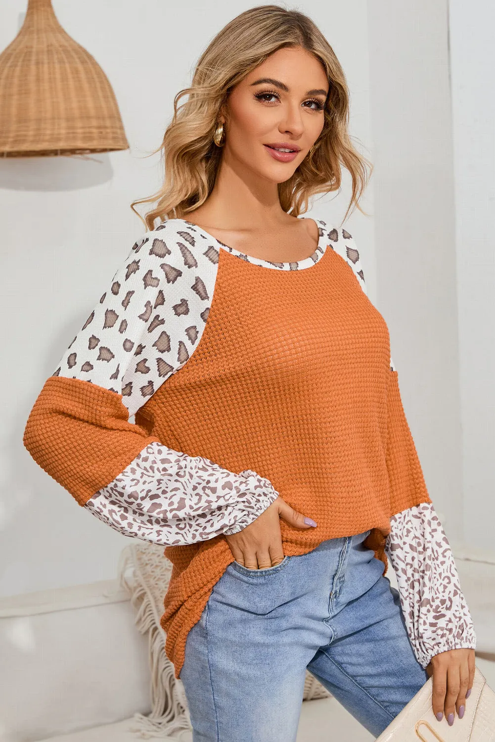 Leopard Waffle-Knit Blouse