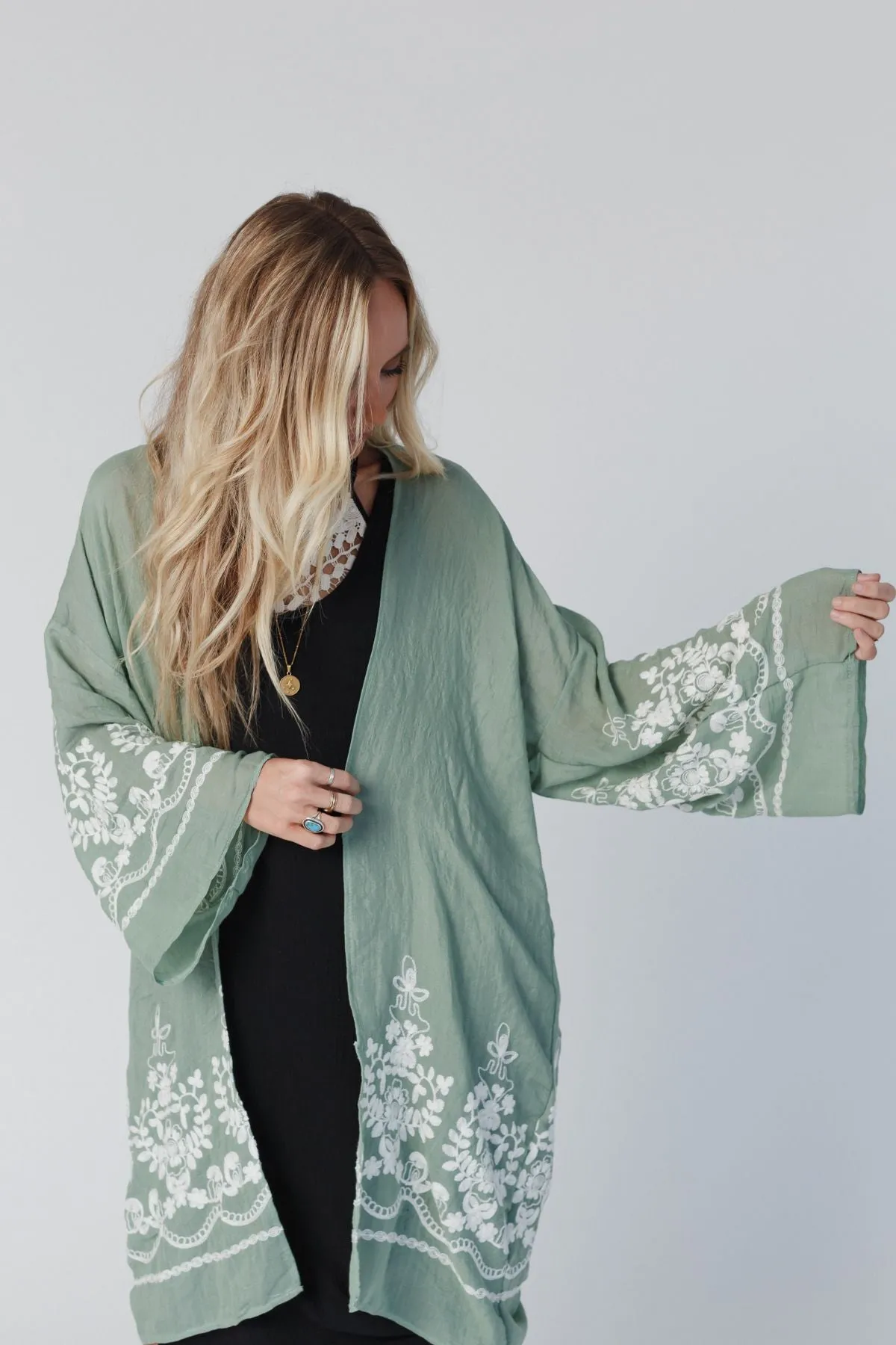 Mazin Floral Kimono - Sage