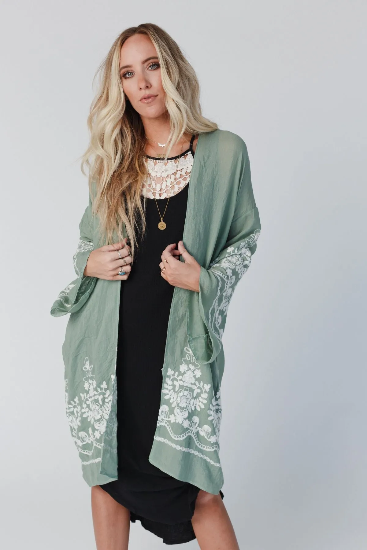 Mazin Floral Kimono - Sage