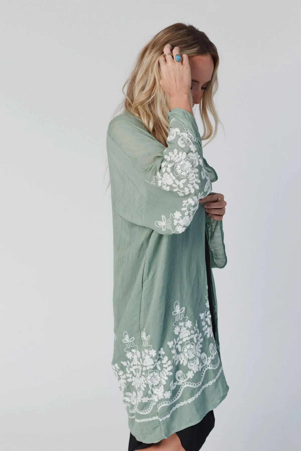 Mazin Floral Kimono - Sage