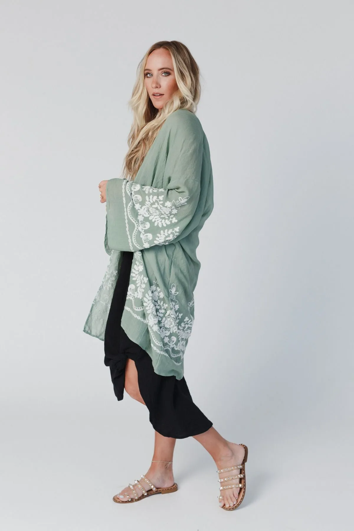 Mazin Floral Kimono - Sage