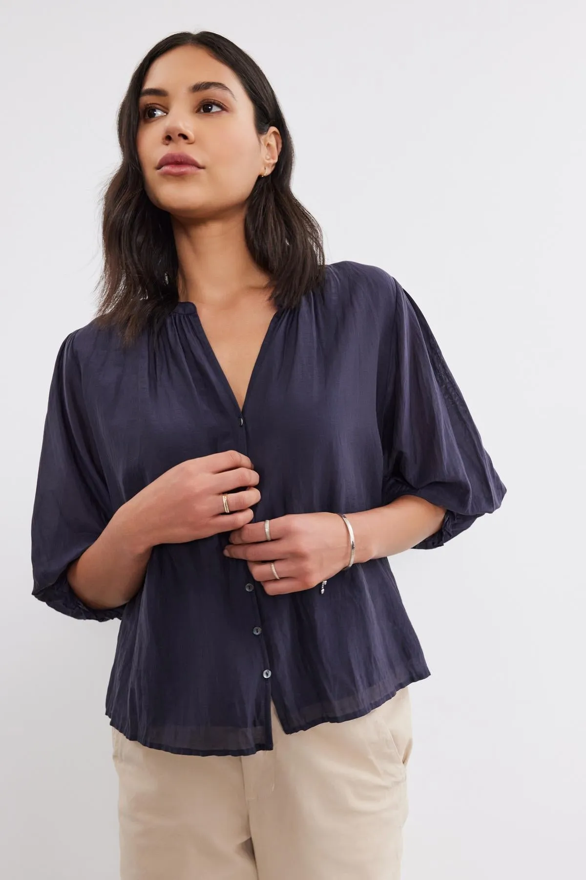 MEL SILK COTTON VOILE BUTTON-UP TOP